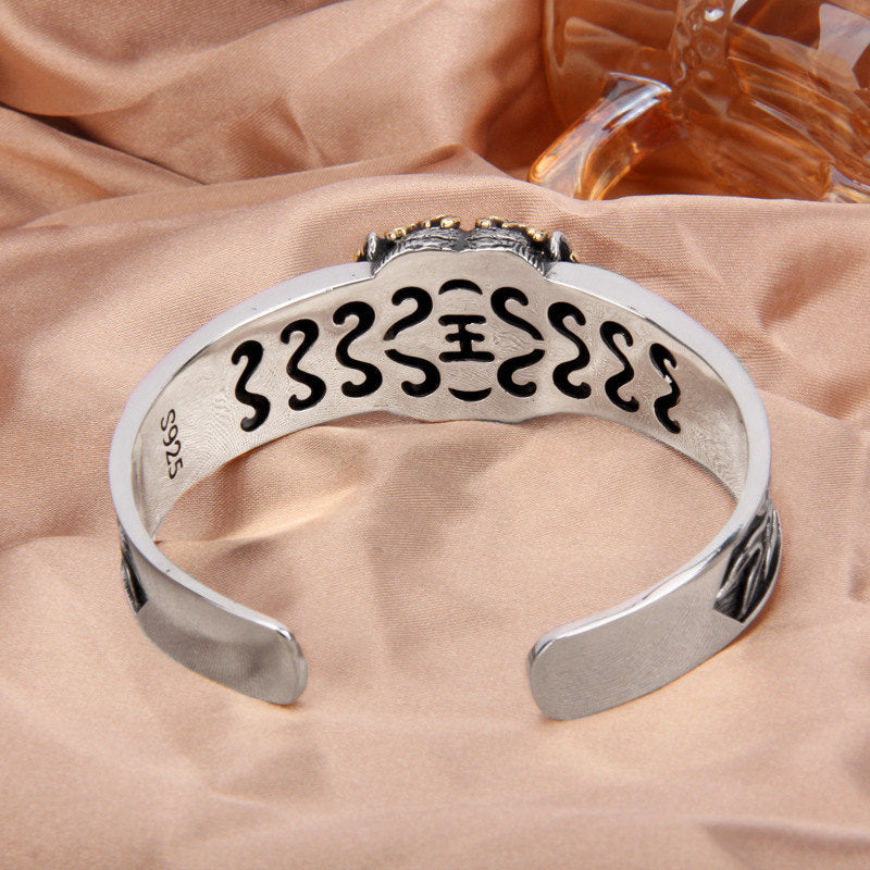 925 Sterling Silver Chinese Zodiac Tiger Adjustable Bangle Bracelet