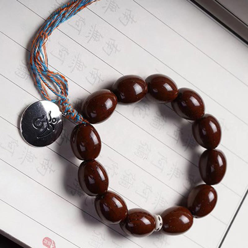 Tibetan Bodhi Seed Bracelet with Purple Gold Rat & Bagua Nine Palaces Charm