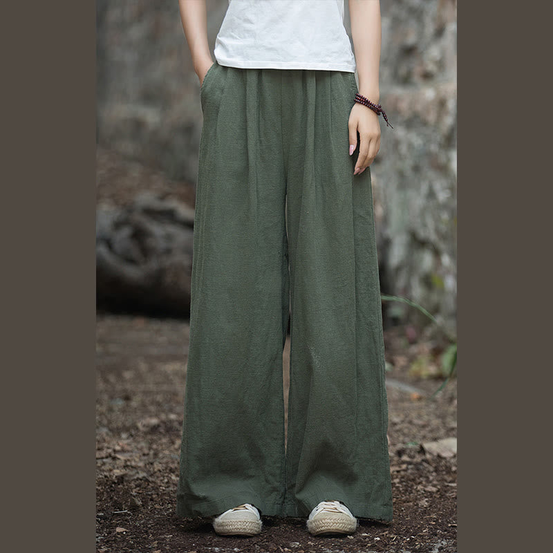 Retro Wide Leg Pants Casual Women's Yoga Pants With Pockets