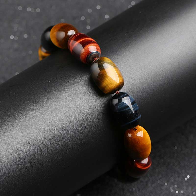 Handmade Natural Tiger Eye Beaded Unisex Elastic Bracelet