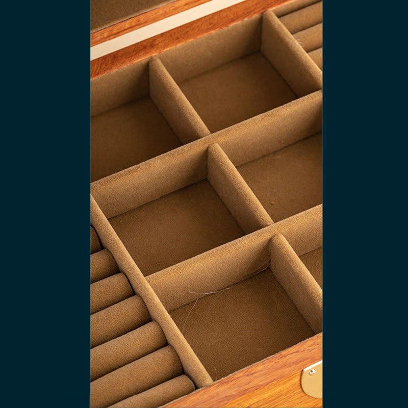 Handmade Antique Rosewood Double Layer Lockable Flower Jewelry Storage Box