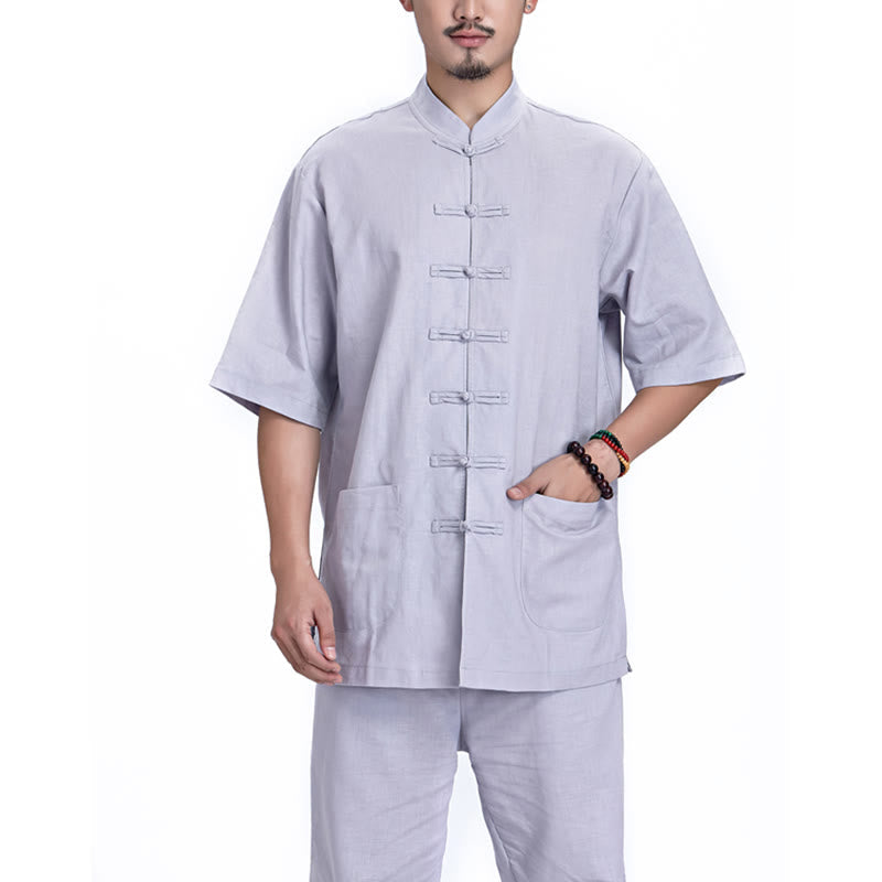 Chinese Frog Button Design Meditation Prayer Cotton Linen Spiritual Zen Practice Yoga Clothing Men's Set