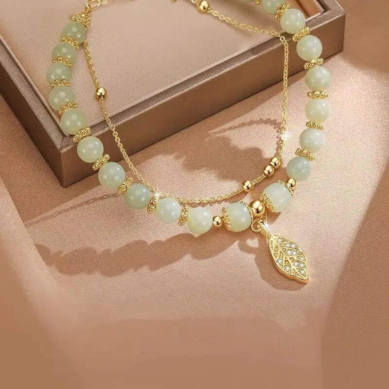 Jade Leaf Ginkgo Tulip Peanut Fu Character Luck Beaded Bracelet