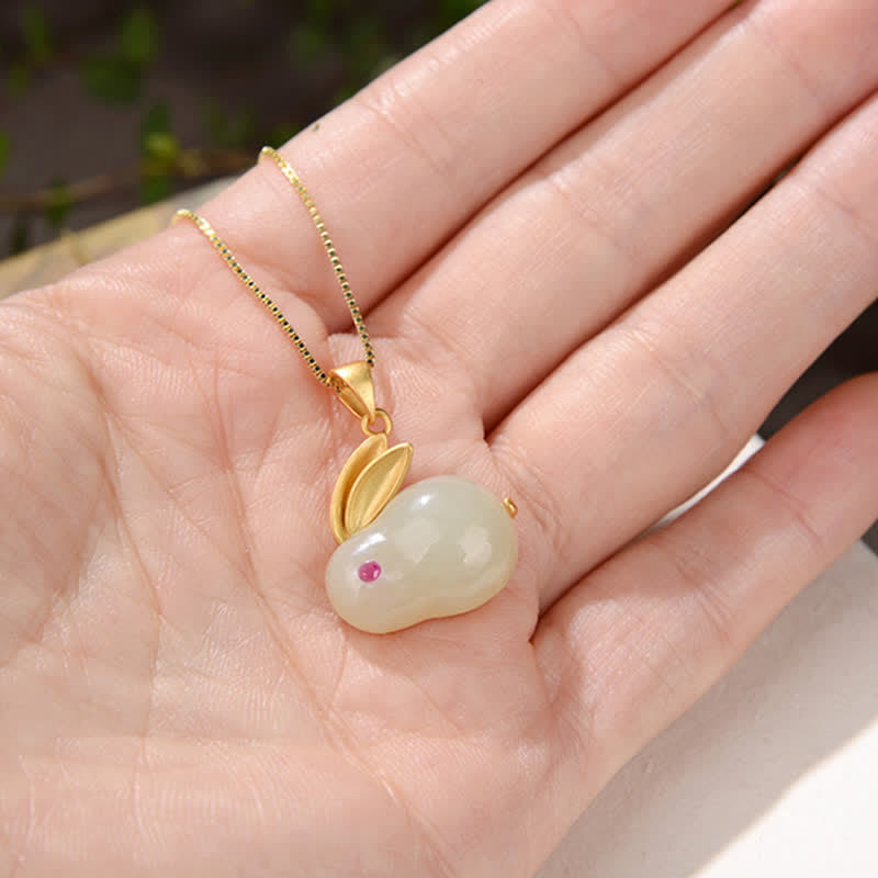 925 Sterling Silver Year of the Rabbit Hetian Jade Luck Ring Earrings Necklace Pendant