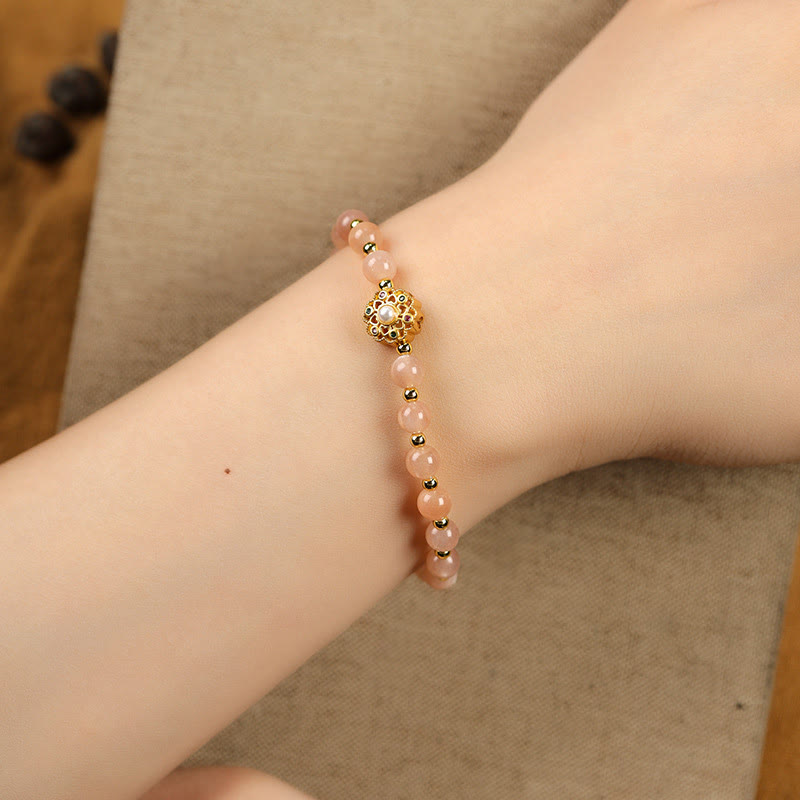 14K Gold Plated Fu Character Natural Crystal Energy Anchor Bracelet