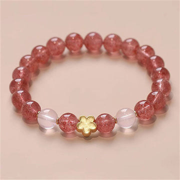Natural Strawberry Quartz Peach Blossom and Pixiu Energy Bracelet