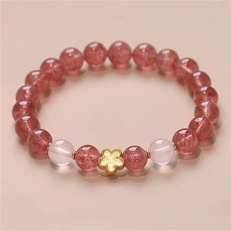 Natural Strawberry Quartz Peach Blossom and Pixiu Energy Bracelet