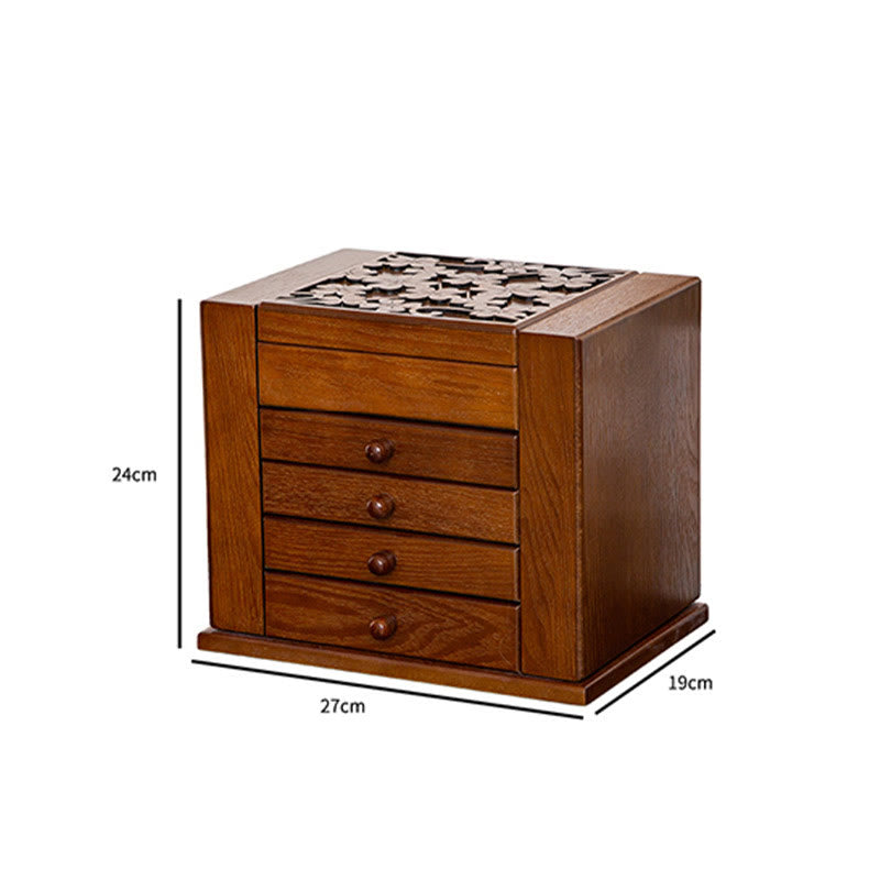 Vintage Large Capacity Wooden Jewelry Box Jewelry Storage Box With Mirror