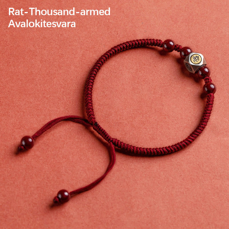 925 Sterling Silver Chinese Zodiac Natal Buddha Cinnabar Calm Bracelet