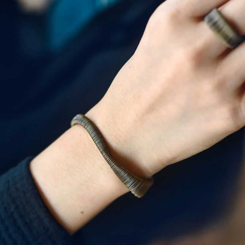 Simple Design Wrapped Brass Copper Luck Wealth Adjustable Cuff Bracelet