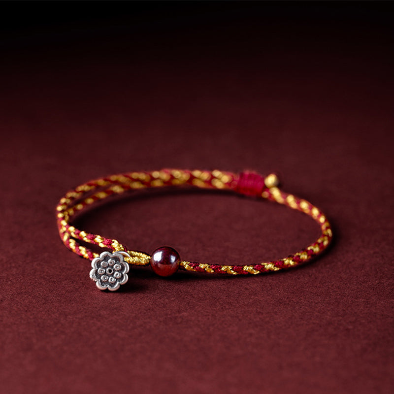 Handcrafted Red Gold Rope Lotus Peace And Joy Charm Braid Bracelet