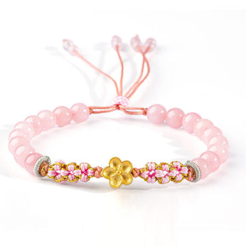 999 Sterling Silver Natural Red Agate Pink Crystal Cherry blossom Bracelet