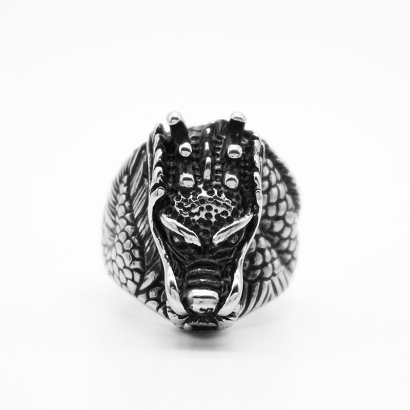 Polished Titanium Steel Dragon Motif Band Ring