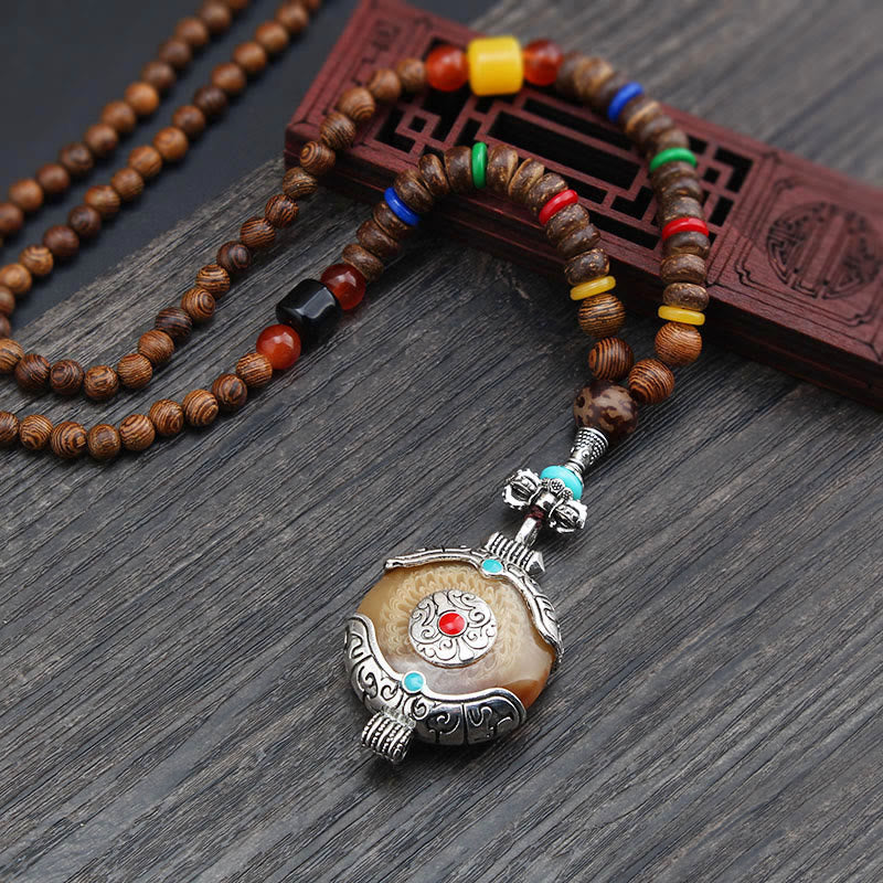 Tibetan Wenge Wood Bodhi Seed Agate Elephant Protection Necklace Pendant (Extra 40% Off | USE CODE: FS40)
