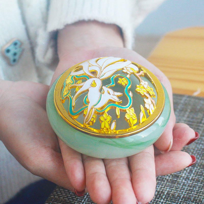 Handcrafted Liuli Crystal Nine-Tailed Fox Meditation Incense Burner
