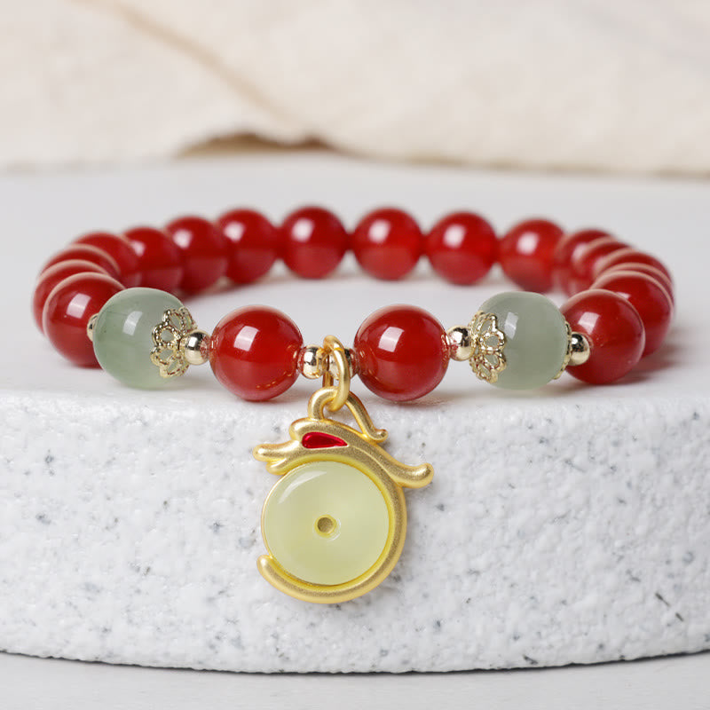 Year of the Dragon Red Agate Jade Peace Buckle Fu Character Success Bracelet