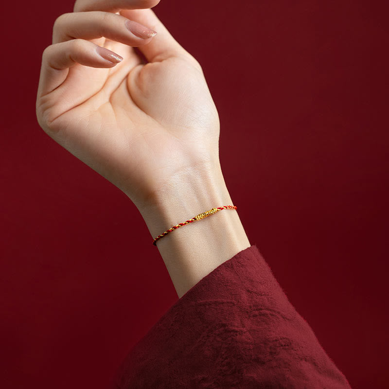 Handmade 14K Gold Plated Red String Vajra Knot Braided Rope Bracelet