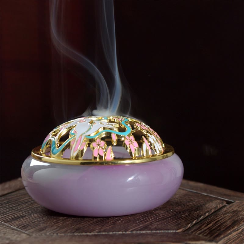 Handcrafted Liuli Crystal Nine-Tailed Fox Meditation Incense Burner