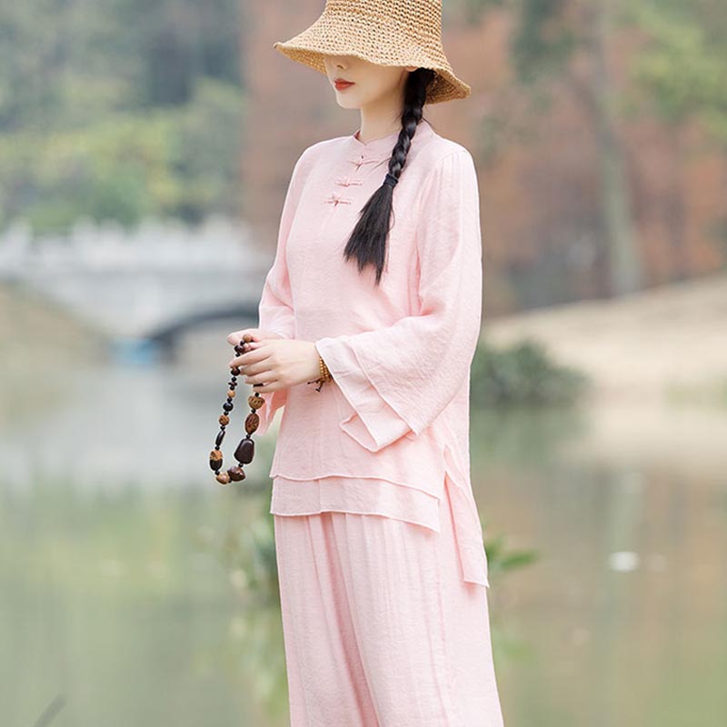 Handcrafted Cotton Linen Relaxed Meditation Tai Chi Two-Piece Set