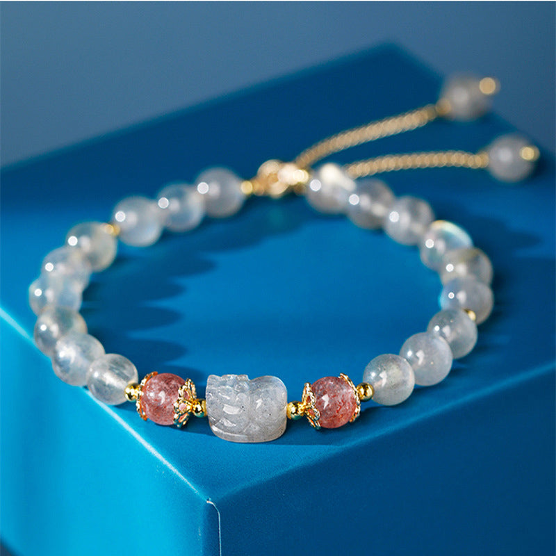 Handmade Natural Gemstone Pixiu Elastic Bracelet for Mindful Intentions