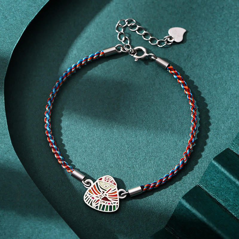 Handcrafted 925 Sterling Silver Zongzi Pattern Multicolored Red String Bracelet