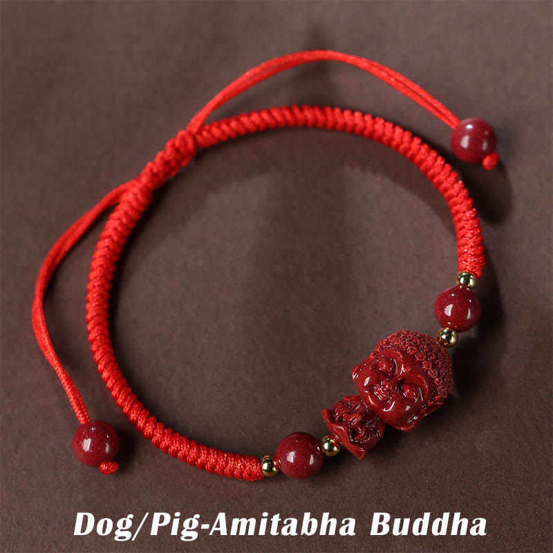 Handcrafted Cinnabar Zodiac Guardian Buddha Red String Adjustable Bracelet