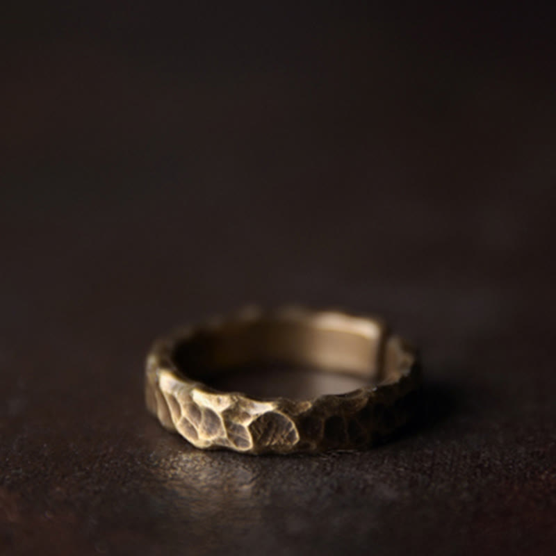 Handcrafted Tibetan Bump Texture Adjustable Copper Brass Ring for Men & Women