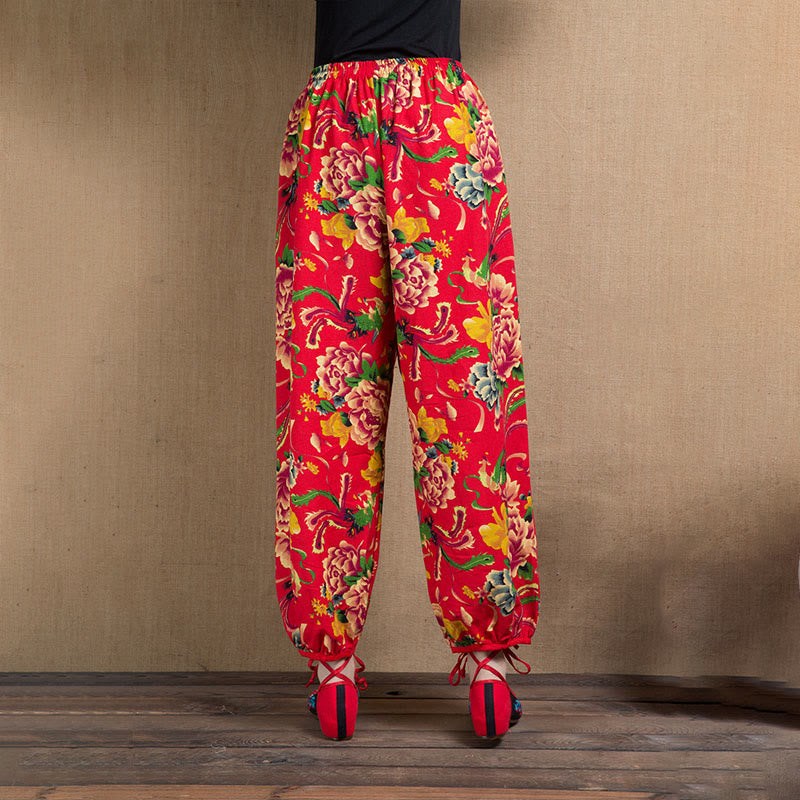Breathable Floral Meditative Harem Pants with Pockets