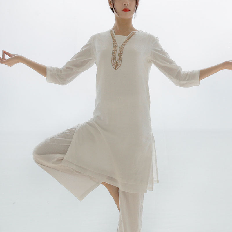 2Pcs Tai Chi Meditation Yoga Cotton Clothing Top Pants Women's Set