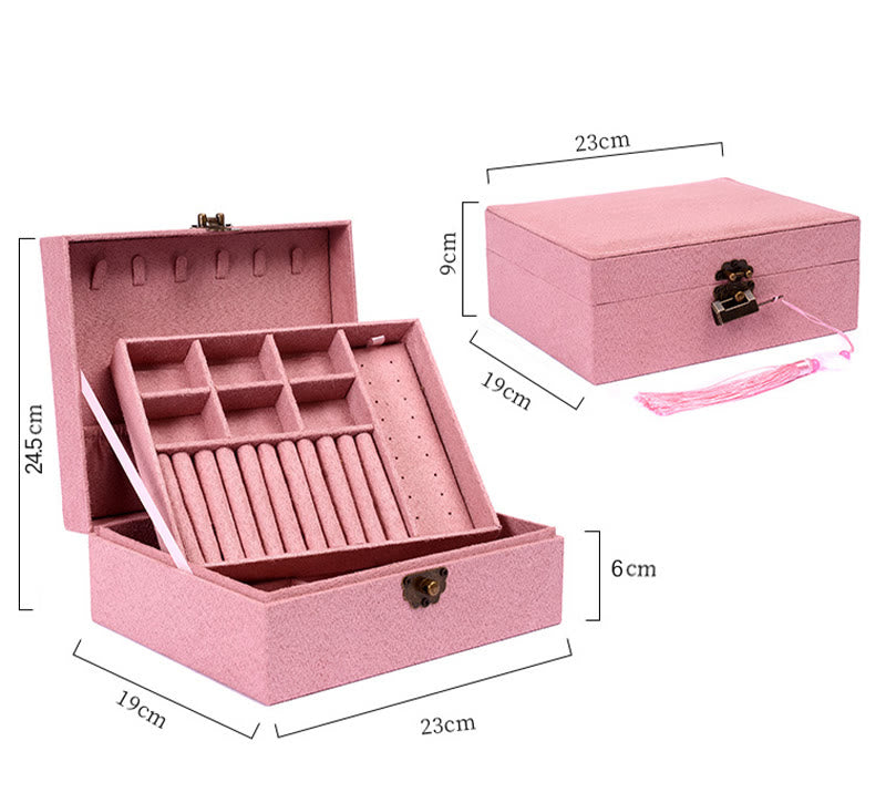 Elegant Two-Layer Flannel Jewelry Box Organizer with Secure Lock