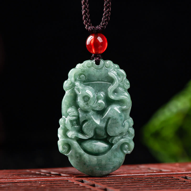 Natural Jade 12 Chinese Zodiac Prosperity Necklace Pendant