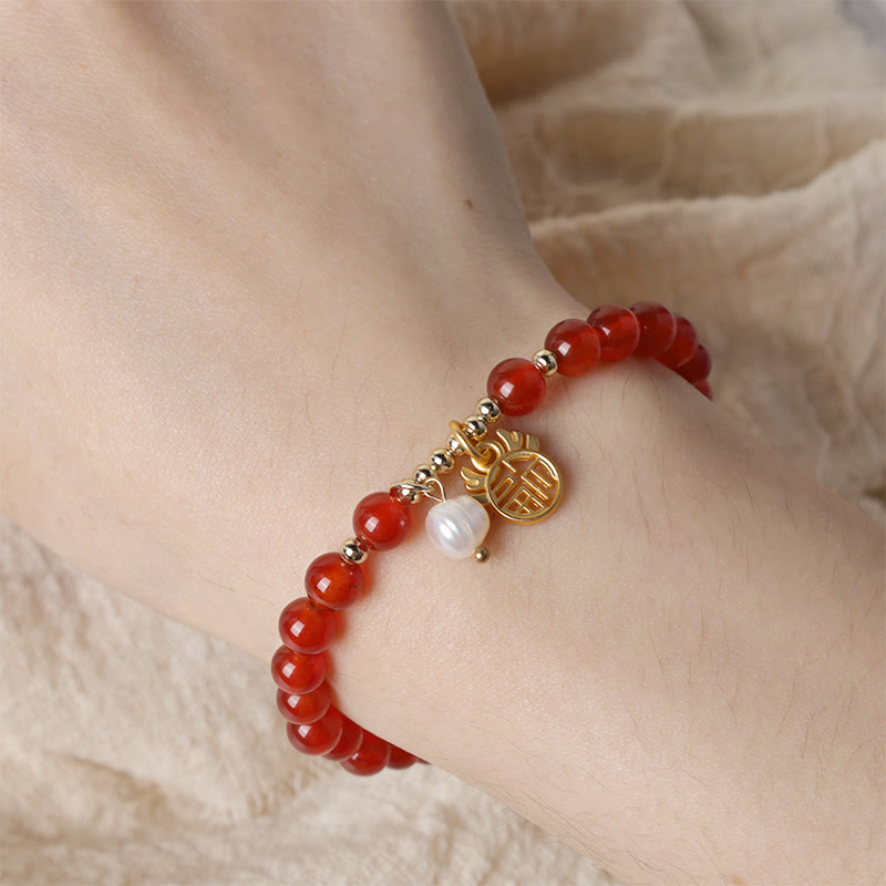 Year of the Dragon Red Agate Jade Peace Buckle Fu Character Success Bracelet
