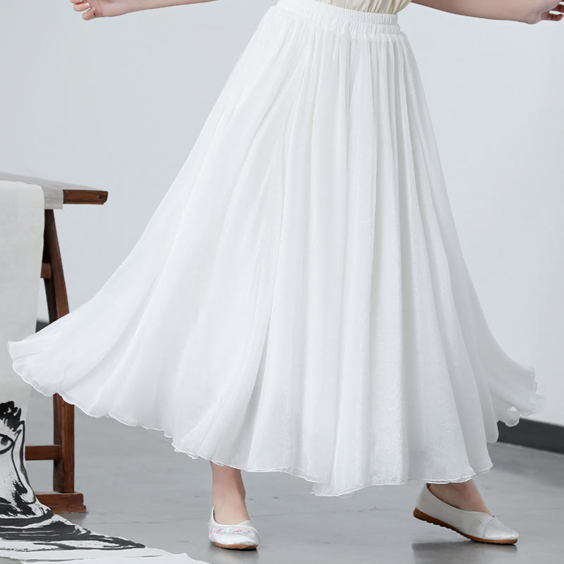 2Pcs Peony Flower Cheongsam Midi Dress Skirt Chiffon Zen Clothing Women's Set