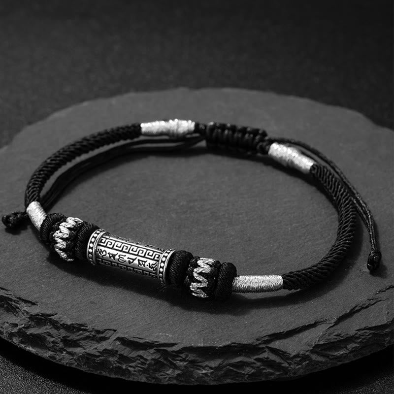 925 Sterling Silver Om Mani Padme Hum Wisdom Braided Rope Bracelet