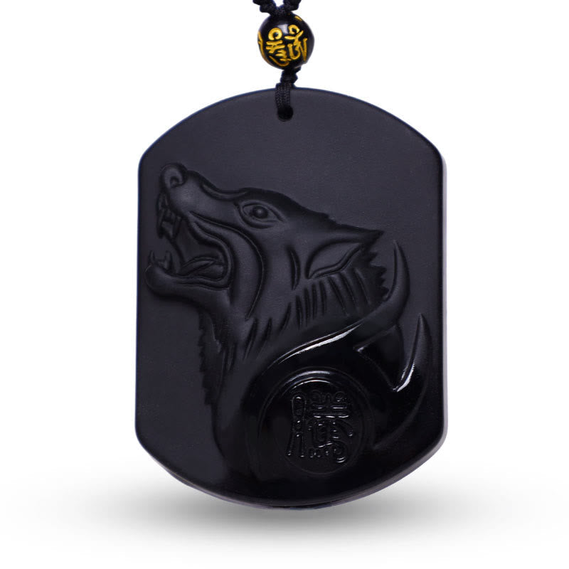 Black Obsidian Stone Wolf Purification Pendant Necklace