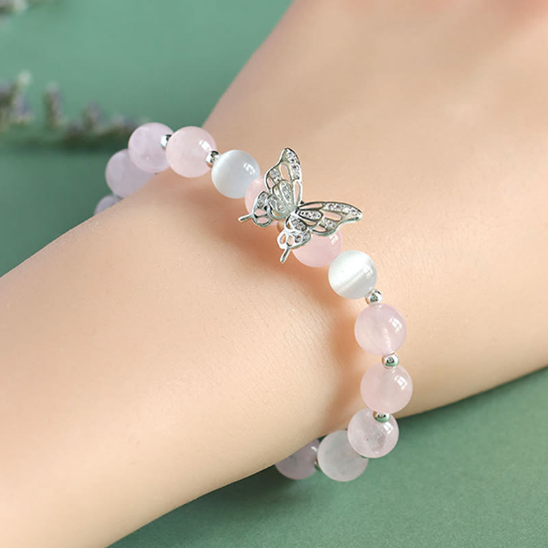 Blue Chalcedony Pink Crystal Purple Chalcedony Butterfly Energy Bracelet