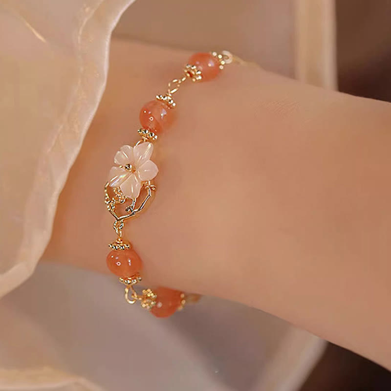 Red Agate and Tridacna Stone Flower Copper Detail Bracelet
