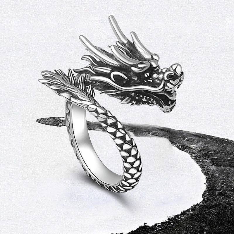 Vintage 990 Sterling Silver Dragon Adjustable Ring for Men and Women
