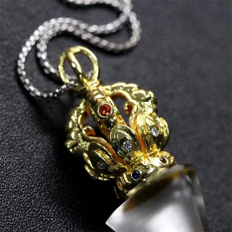 Tibetan Dorje Vajra 4 Prong Lotus Liuli Crystal Strength Necklace Pendant