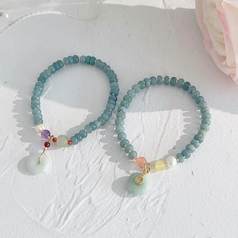 Natural Hetian Jade Pearl Peace Buckle Fu Character Gourd Money Bag Strawberry Quartz PiXiu Luck Bracelet