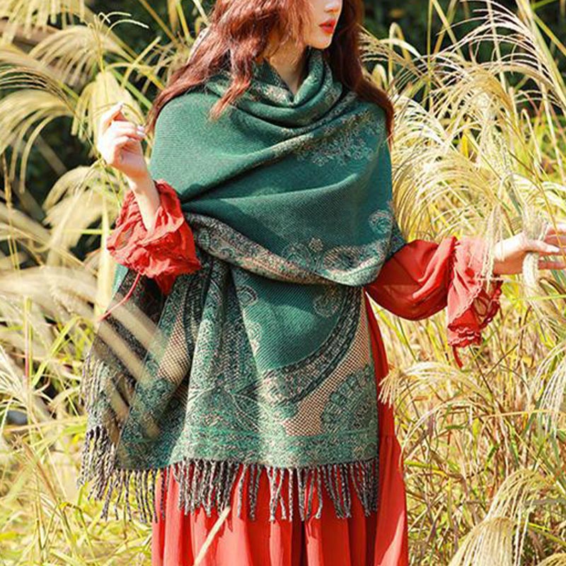 Tibetan Vine Leaves Pattern Design Shawl Cozy Travel Scarf Wrap