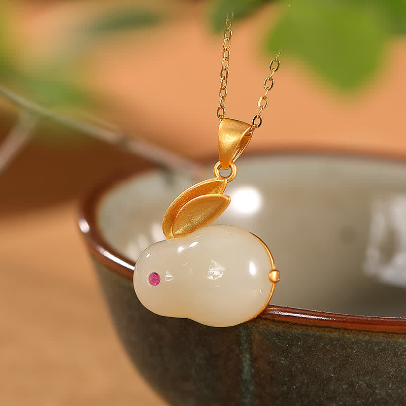 925 Sterling Silver Year of the Rabbit Hetian Jade Luck Ring Earrings Necklace Pendant