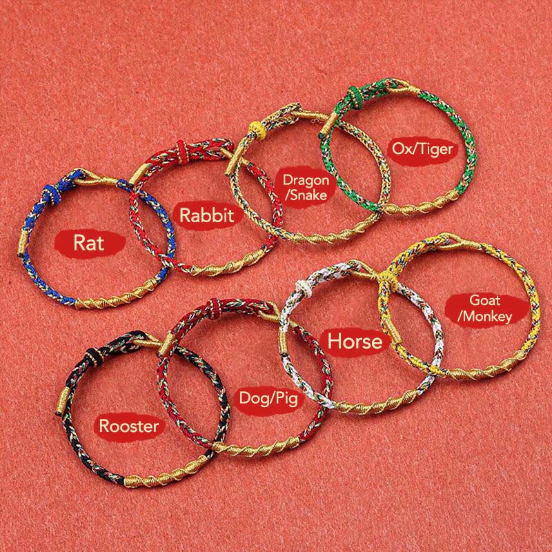 Handmade Chinese Zodiac Natal Buddha Protection Strength Braided String Bracelet