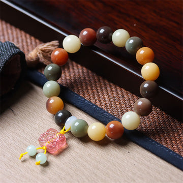Natural Bodhi Seed and Gradient Liuli Glass Charm Serenity Bracelet