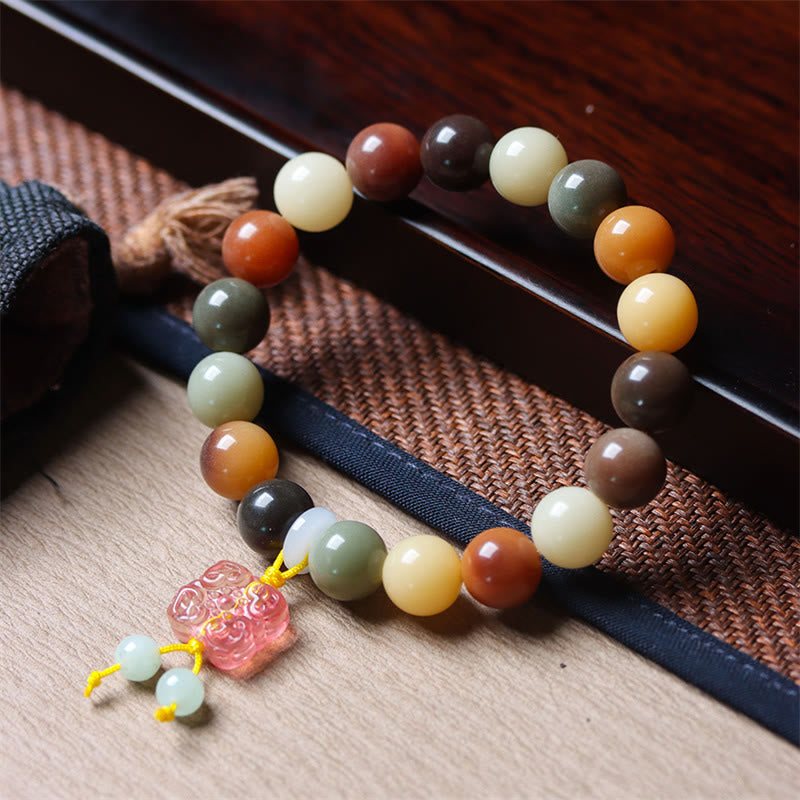 Natural Bodhi Seed and Gradient Liuli Glass Charm Serenity Bracelet