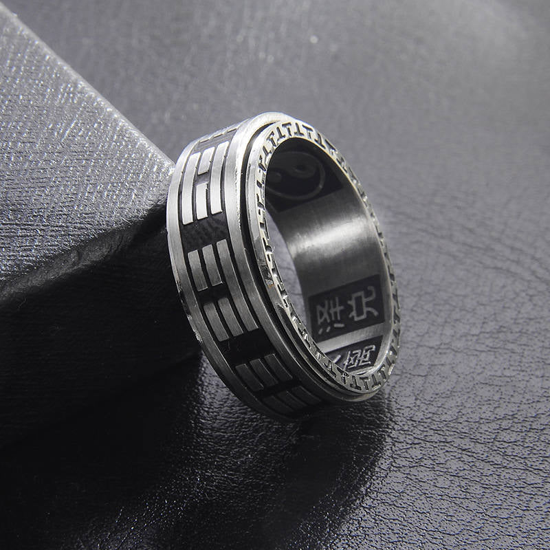 Rotatable Bagua Yin Yang Titanium Steel Balance Spinner Ring
