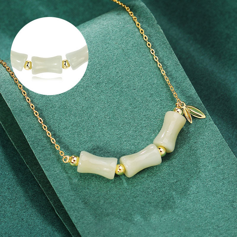 925 Sterling Silver Hetian Jade Bamboo Fu Character Prosperity Necklace Pendant Bracelet