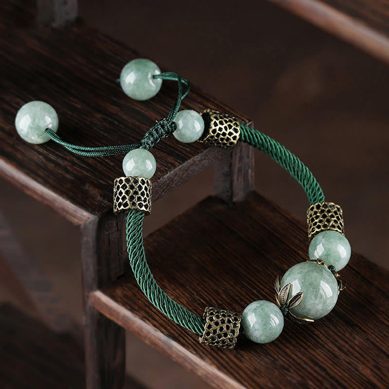 Handmade Green Rope Adjustable Jade Bead Minimalist Bracelet