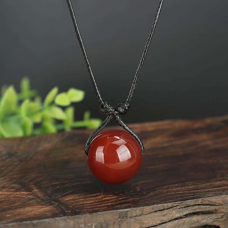 Red Agate Bead Confidence Leather Rope Necklace Pendant