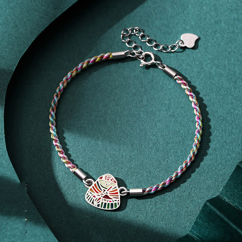 Handcrafted 925 Sterling Silver Zongzi Pattern Multicolored Red String Bracelet